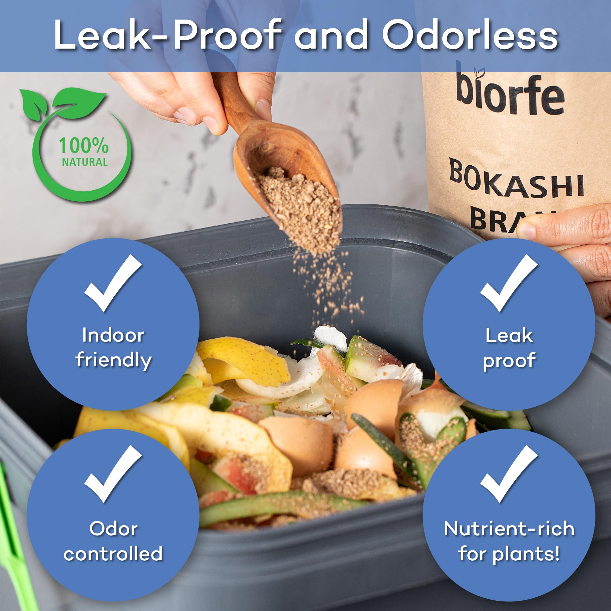 Biorfe Organic Bokashi Bran for Quick and Easy Composting 2.2 lbs, All-Season Compost Starter for Indoor Compost Bin, No-Odor Accelerator for Kitchen Composter