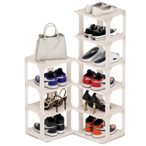 domizen 10 tier shoe rack for closet, vertical free standing shoe organizer for entryway, stackable shoe storage organizer for women kids