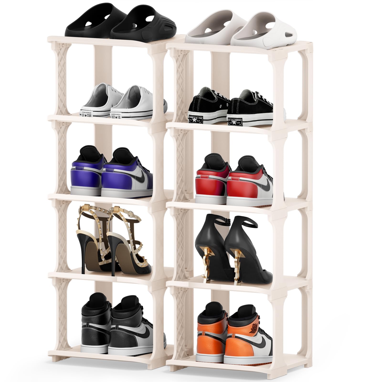 DomiZen 10 Tier Shoe Rack for Closet, Vertical Free Standing Shoe Organizer for Entryway, Stackable Shoe Storage Organizer for Women Kids