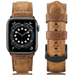 Gitalian Leather Band Compatible with Apple Watch Ultra 2 Ultra Band 49mm 45mm 44mm 42mm for Men, Genuine Leather Strap for iWatch Series 9 8 7 6 5 4 3 2 1 SE2 SE, Crazy Horse Light Brown