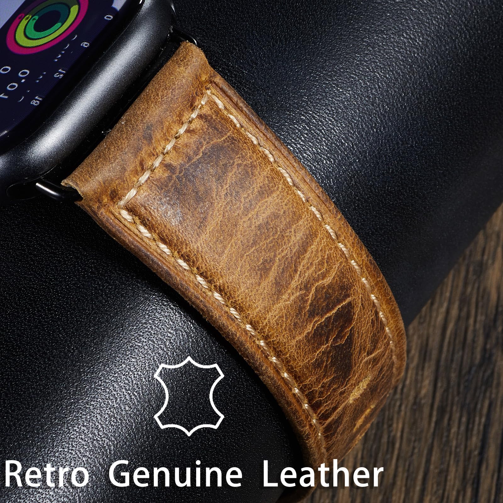 Gitalian Leather Band Compatible with Apple Watch Ultra 2 Ultra Band 49mm 45mm 44mm 42mm for Men, Genuine Leather Strap for iWatch Series 9 8 7 6 5 4 3 2 1 SE2 SE, Crazy Horse Light Brown