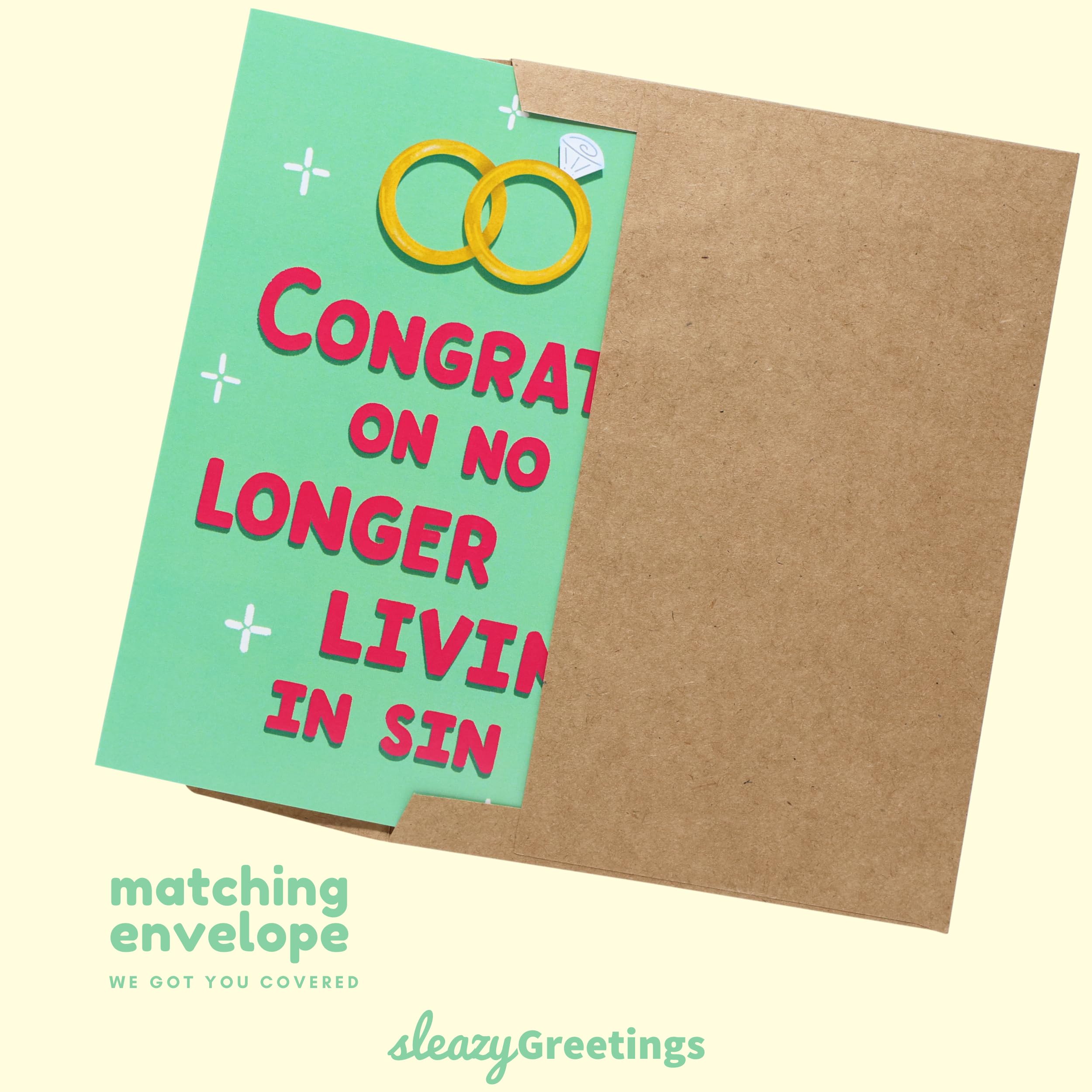 Sleazy Greetings Funny Wedding Card | Funny Congratulations Card | Rude Wedding Cards For Bride And Groom | Bridal Shower Cards | No Longer Living In Sin Card