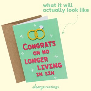 Sleazy Greetings Funny Wedding Card | Funny Congratulations Card | Rude Wedding Cards For Bride And Groom | Bridal Shower Cards | No Longer Living In Sin Card