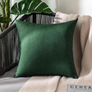 MIULEE Pack of 2 Spring Decorative Outdoor Solid Waterproof Throw Pillow Covers Polyester Linen Garden Farmhouse Cushion Cases for Patio Tent Balcony Couch Sofa 18x18 inch Emerald Green