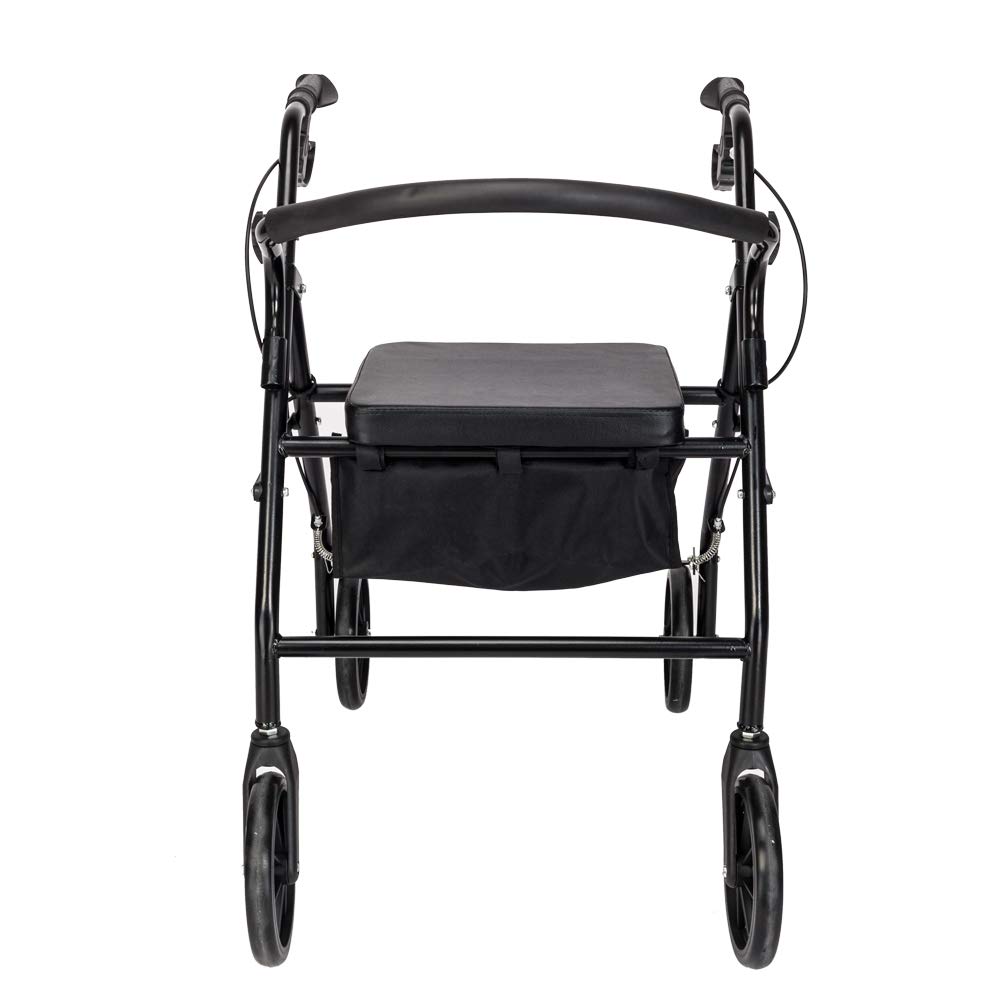 Rollator Walker with Seat, Steel Rolling Walker with 8-inch Wheels Supports up to 286.6lbs,Rolling, for Injuries, Seniors, & Adults (Black)