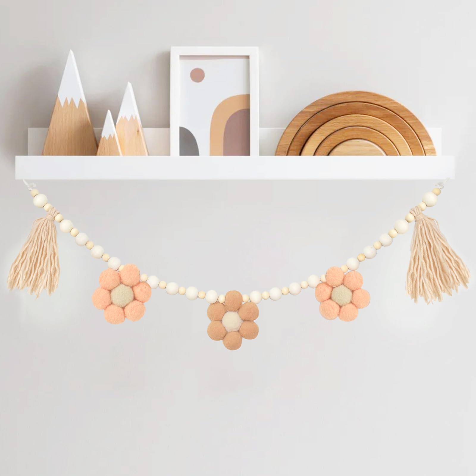 Daisy Party Decorations Boho Tassel Garland with Wooden Beads Daisy Birthday Party Banner Groovy Party Decorations for Farmhouse Wall Mantel High Chair Photo Prop Boho Daisy Home Decor