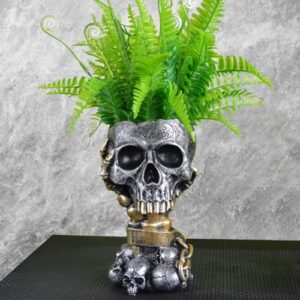 JYTTI Skull Planter, Skull Vase, Gothic Planter, Skull Flower Pot, Goth Plant Pots, Succulent Planters for Home Decor Halloween Decoration (Tall Black Vase)