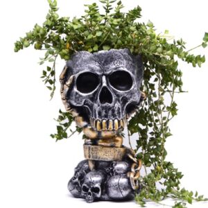 JYTTI Skull Planter, Skull Vase, Gothic Planter, Skull Flower Pot, Goth Plant Pots, Succulent Planters for Home Decor Halloween Decoration (Tall Black Vase)