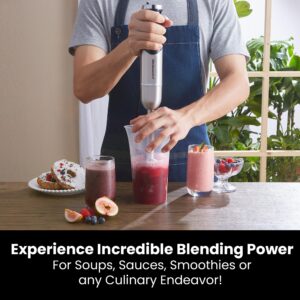 Elite Gourmet EHB1062 Variable Step-less Speed Immersion Hand Blender 500 Watts with Turbo, Stainless Steel Blades, Pressure Controlled Stick Mixer, Sauces, Soup, Smoothies, Baby Food, Stainless Steel