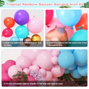 RUBFAC 174pcs Tropical Balloon Arch Kit, Rainbow Balloon Garland for Hawaiian Luau Summer Theme Party Decoration Birthday Baby Shower Bridal Wedding