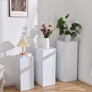 Vincidern 3PCs Metal Pedestal Stand for Party, White Display Pedestal Stands Pillars for Wedding, Sculpture Display Stand Column Decoration Pedestal Cube