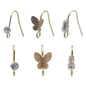 INSPIRELLE 30 PCS / 15 Pairs Earring Hooks with Crystal Gold Plated Long-Lasting Earring Findings with Clear Backs for Jewelry Making