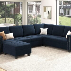 HONBAY Velvet Convertible Sectional Sofa L Shaped Couch with Storage Top Tray Ottoman Corner Sectional Couch with Reversible Chaise