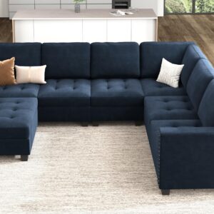 HONBAY Velvet Convertible Sectional Sofa L Shaped Couch with Storage Top Tray Ottoman Corner Sectional Couch with Reversible Chaise