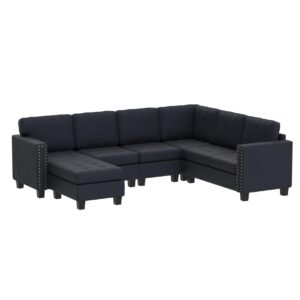 HONBAY Velvet Convertible Sectional Sofa L Shaped Couch with Storage Top Tray Ottoman Corner Sectional Couch with Reversible Chaise