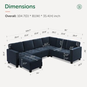 HONBAY Velvet Convertible Sectional Sofa L Shaped Couch with Storage Top Tray Ottoman Corner Sectional Couch with Reversible Chaise