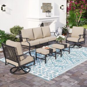 sunshine valley patio furniture set, modern metal outdoor patio furniture, 3 seater sofa, 2 swivel chairs, 2 ottomans and 5.75" extra thick cushion, patio conversation set for garden backyard deck