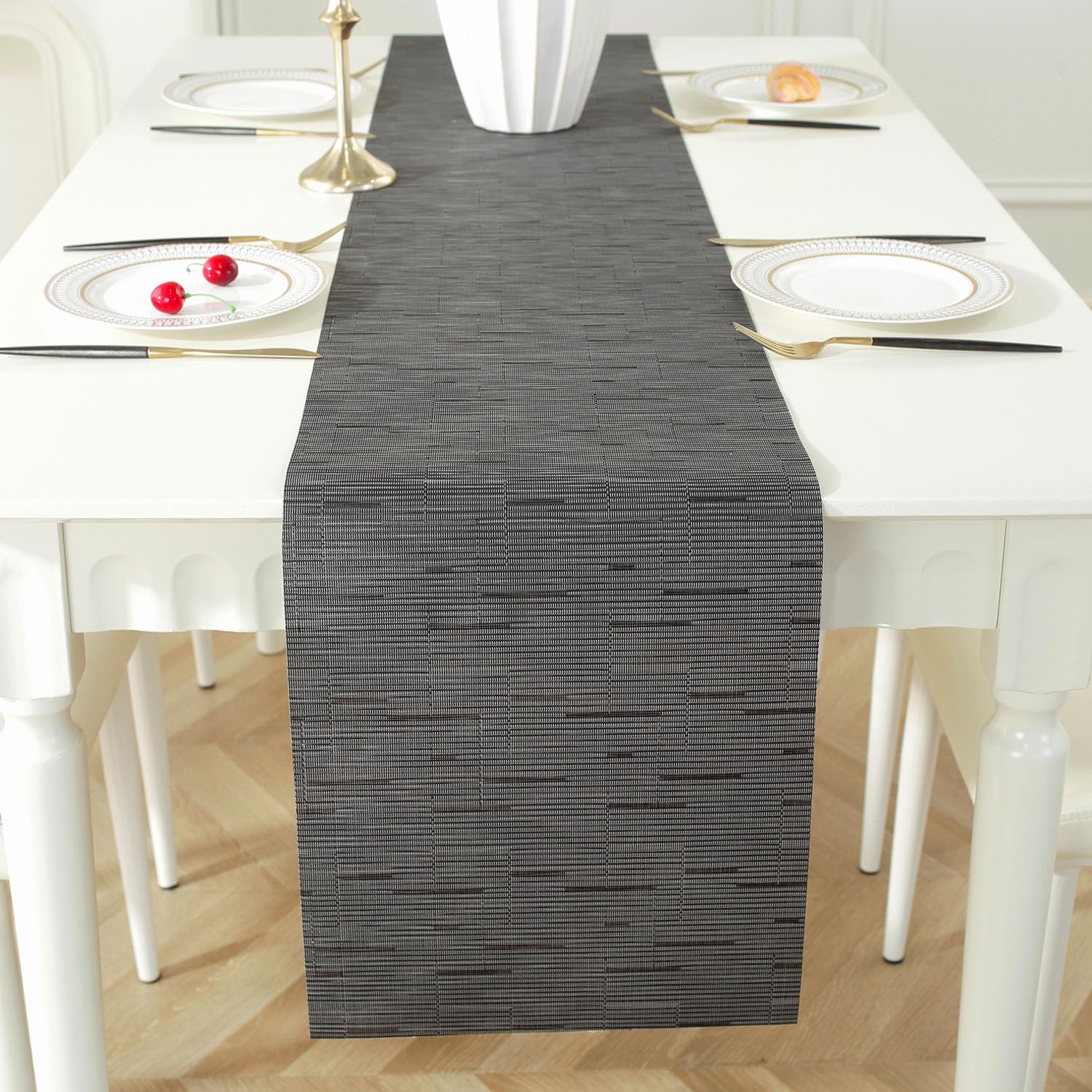 KINBOSD 12 x 72 Inch Woven Vinyl Table Runner, Outdoor Table Runner Non-Slip Heat Resistant Easy to Clean Modern Farmhouse Kitchen Table Runner for Patios Family Dinner Office Kitchen Table