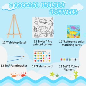 Tenceur 12 Sets Pre Drawn Canvas to Paint Paint Your Own Designer Canvas Set Coloring Painting Canvas Panels Pre Stenciled Canvas Boards with Paints and Brushes for Kid Adult(Cute Style)