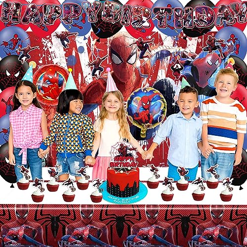 Spider Birthday Party Supplies for Kids, Spider Birthday Party Decorations Include Backdrop, Birthday Banner, Foil Balloons, Cupcake Toppers, Tablecloth for Spider Theme Party