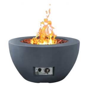 kante 25 inch propane fire table, 50,000 btu large concrete fire pit table for outdoor garden patio, smokeless gas fire pit with waterproof cover, side handles, charcoal