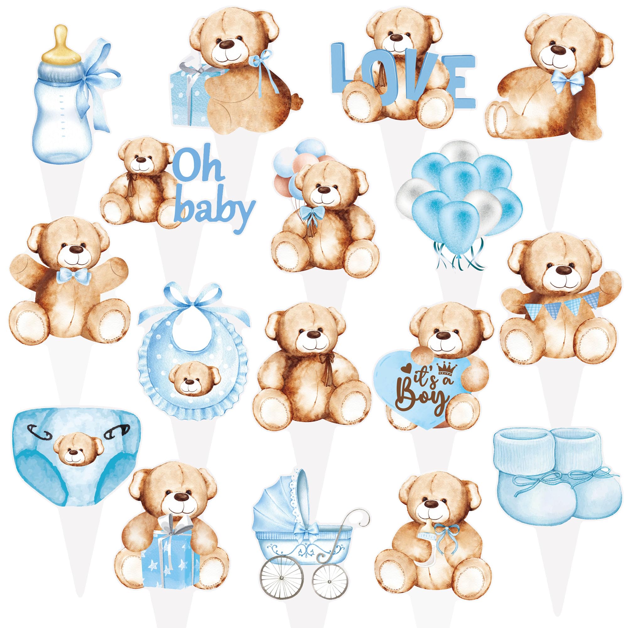 48Pcs We Can Bearly Wait Cupcake Toppers Teddy Bear Birthday Party Supplies Glitter Teddy Bear Cupcake Toppers Decorations for Baby Shower Bear Theme Birthday Party Gender Reveal Party Supplies