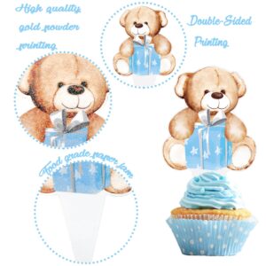 48Pcs We Can Bearly Wait Cupcake Toppers Teddy Bear Birthday Party Supplies Glitter Teddy Bear Cupcake Toppers Decorations for Baby Shower Bear Theme Birthday Party Gender Reveal Party Supplies