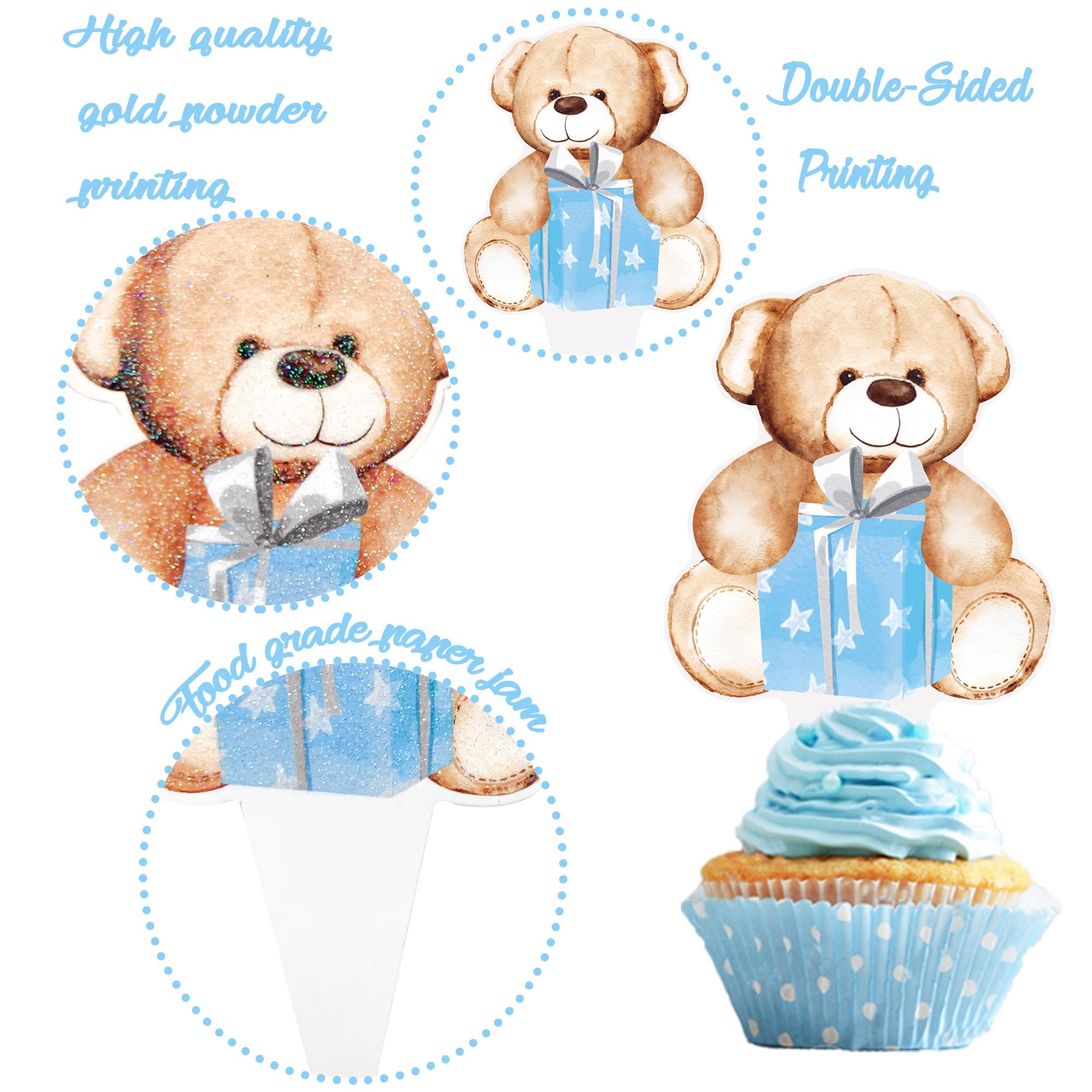 48Pcs We Can Bearly Wait Cupcake Toppers Teddy Bear Birthday Party Supplies Glitter Teddy Bear Cupcake Toppers Decorations for Baby Shower Bear Theme Birthday Party Gender Reveal Party Supplies