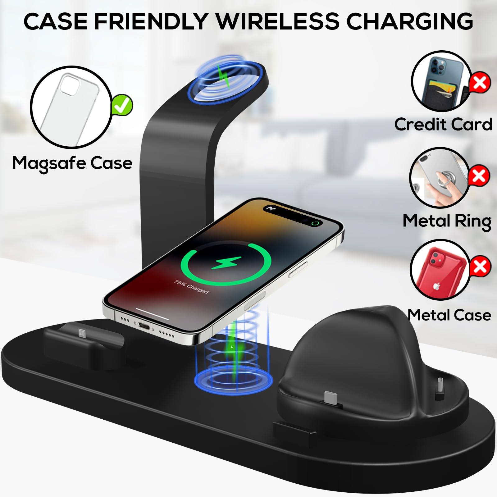 Apple 4 in 1 Wireless Charging Station for iPhone 15/15 Pro Max/15 Plus iPhone 14/13/12/11 Series, Air Pods Pro, Watch Charging for iWatch Series 9/8/7/6/SE, with Adapter & iWatch Charging Cable