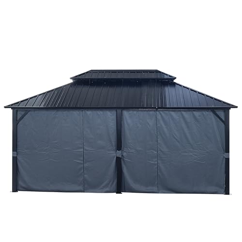 Goohome 12 x 18FT Hardtop Gazebo, Aluminum Frame Double Roof Gazebo Canopy with Mosquito Net and Curtains, Outdoor Permanent Hard Top Waterproof Pergola for Shade and Rain for Lawn, Backyard, Deck