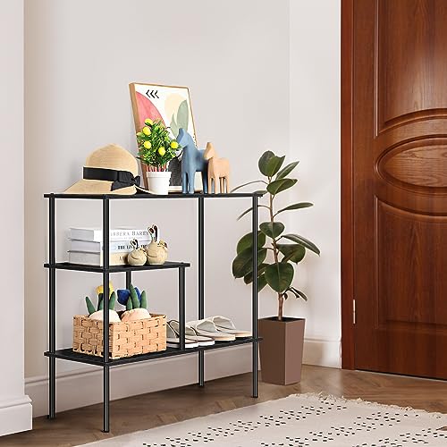 Black Console Table 31.5'' Narrow Entryway Table for Entry Industrial Sofa Tables with 3-Tier Storage Shelves for Living Room, Foyer, Hallway Table Entrance Table