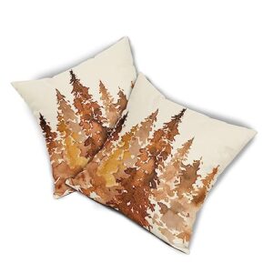 Fall Tree Pillow Covers 18x18 Set of 2 Rustic Autumn Decor Burnt Orange Watercolor Forest Decorative Throw Pillows Nature Themed Outdoor PillowCase Farmhouse Cushion Case for Sofa Couch Bed Porch