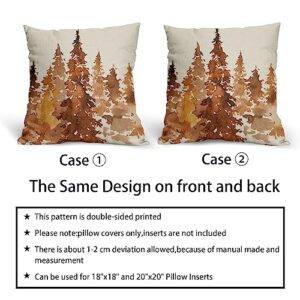 Fall Tree Pillow Covers 18x18 Set of 2 Rustic Autumn Decor Burnt Orange Watercolor Forest Decorative Throw Pillows Nature Themed Outdoor PillowCase Farmhouse Cushion Case for Sofa Couch Bed Porch