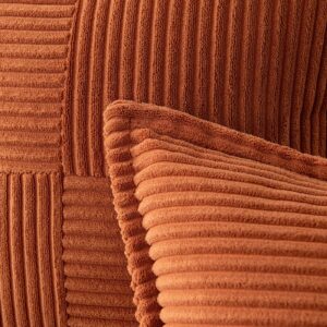 Woaboy Corduroy Pillow Covers 18x18 Inch Rust Set of 2 Super Soft Boho Striped Couch Covers Broadside Splicing Decorative Textured Throw Pillows for Spring Cushion Livingroom