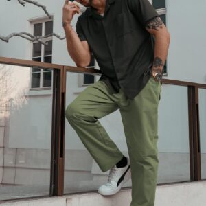 COOFANDY Men's Cargo Pants Regular Fit Elastic Waist Cotton Trousers Basic Drawstring Casual Pants Dark Green