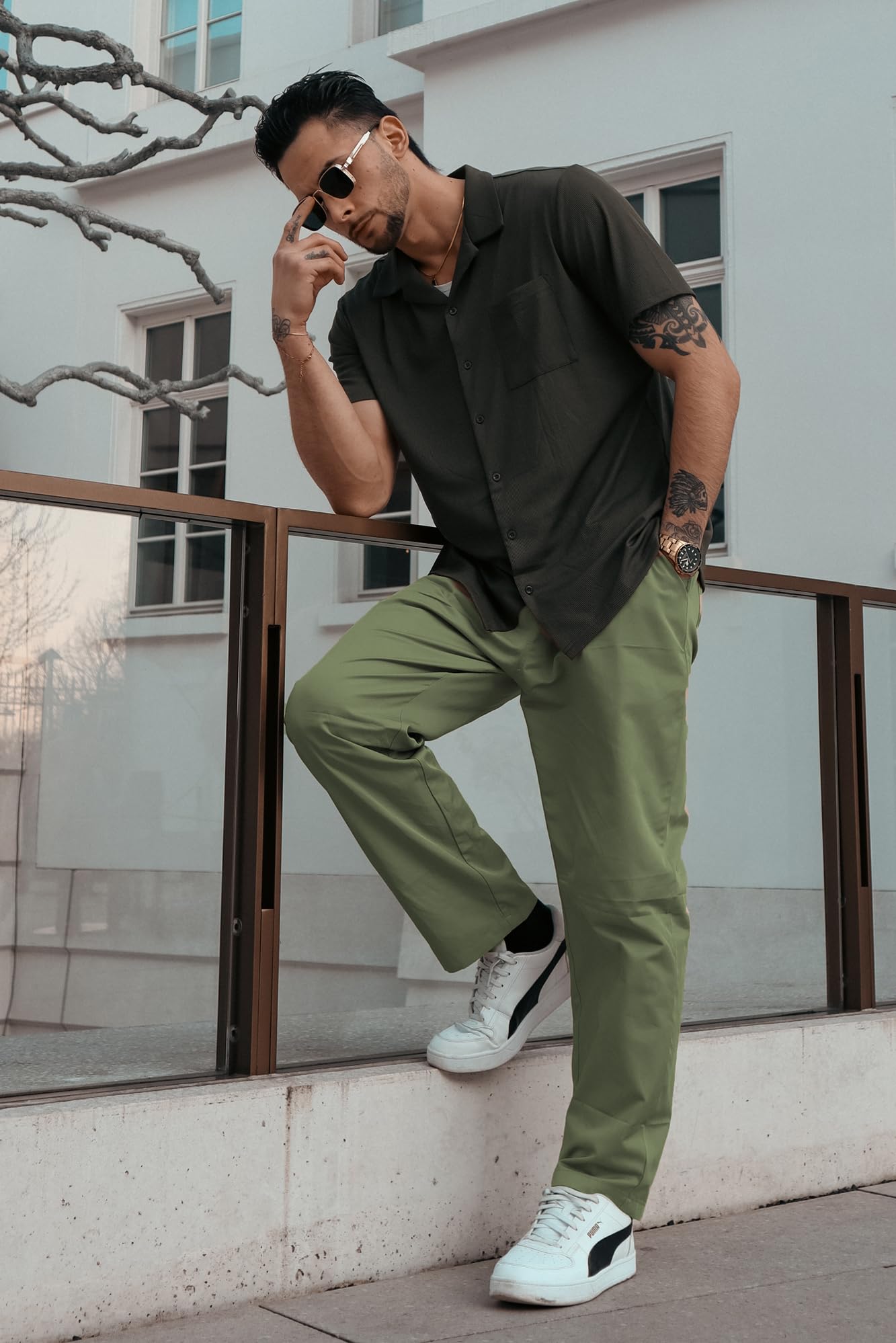 COOFANDY Men's Cargo Pants Regular Fit Elastic Waist Cotton Trousers Basic Drawstring Casual Pants Dark Green