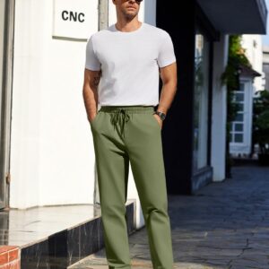 COOFANDY Men's Cargo Pants Regular Fit Elastic Waist Cotton Trousers Basic Drawstring Casual Pants Dark Green