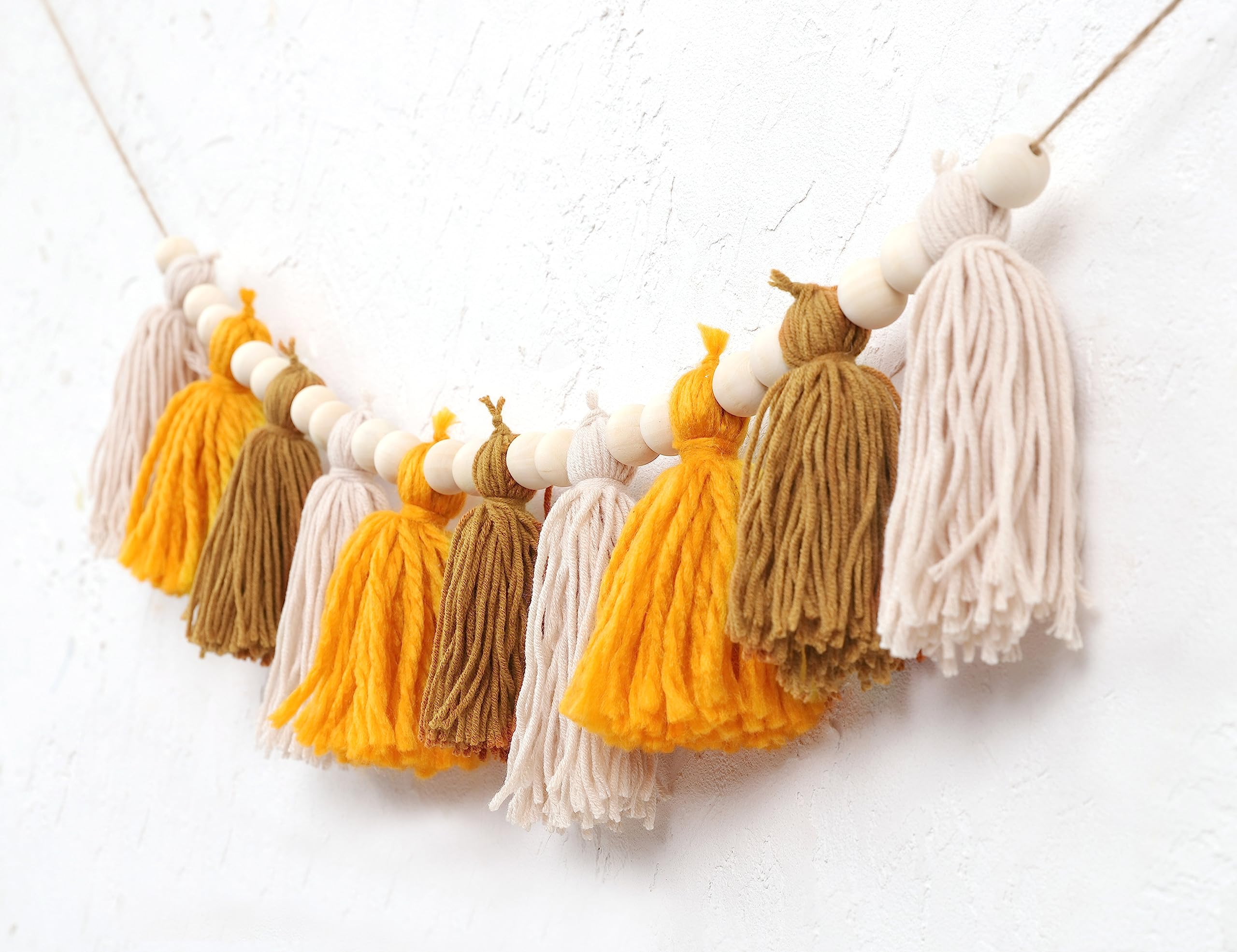 Boho Tassel Garland - 1st Birthday High Chair Banner, Boho Sun Banner, Wall Decoration for Dorm, Boho Garland with Wood Beaad, Yarn Garland, Wall Hanging for Girls Room, Nursery Baby Shower Classroom