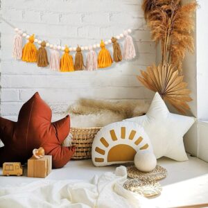 Boho Tassel Garland - 1st Birthday High Chair Banner, Boho Sun Banner, Wall Decoration for Dorm, Boho Garland with Wood Beaad, Yarn Garland, Wall Hanging for Girls Room, Nursery Baby Shower Classroom