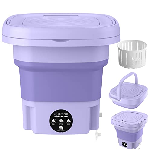 Fairnull 8L Portable Washing Machine, Foldable Mini Washing Machine, Small Washing Machine for Underwear, Baby Clothes, or Small Items, Suitable for Apartments, Dormitories, Camping, Travel (Purple)