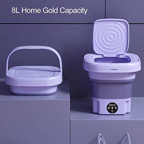 Fairnull 8L Portable Washing Machine, Foldable Mini Washing Machine, Small Washing Machine for Underwear, Baby Clothes, or Small Items, Suitable for Apartments, Dormitories, Camping, Travel (Purple)