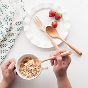 HIKOAN Triangular Handle Wooden Spoon Fork Set Dessert Wooden Spoon Wooden Fork Student Portable Spoon Fork Beechwoodspoon