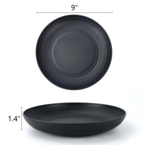 Homienly Deep Dinner Plates Set of 12 Alternative for Plastic Plates Microwave and Dishwasher Safe Wheat Straw Plates for Kitchen Unbreakable Kids Plates (Black, 9 inch)