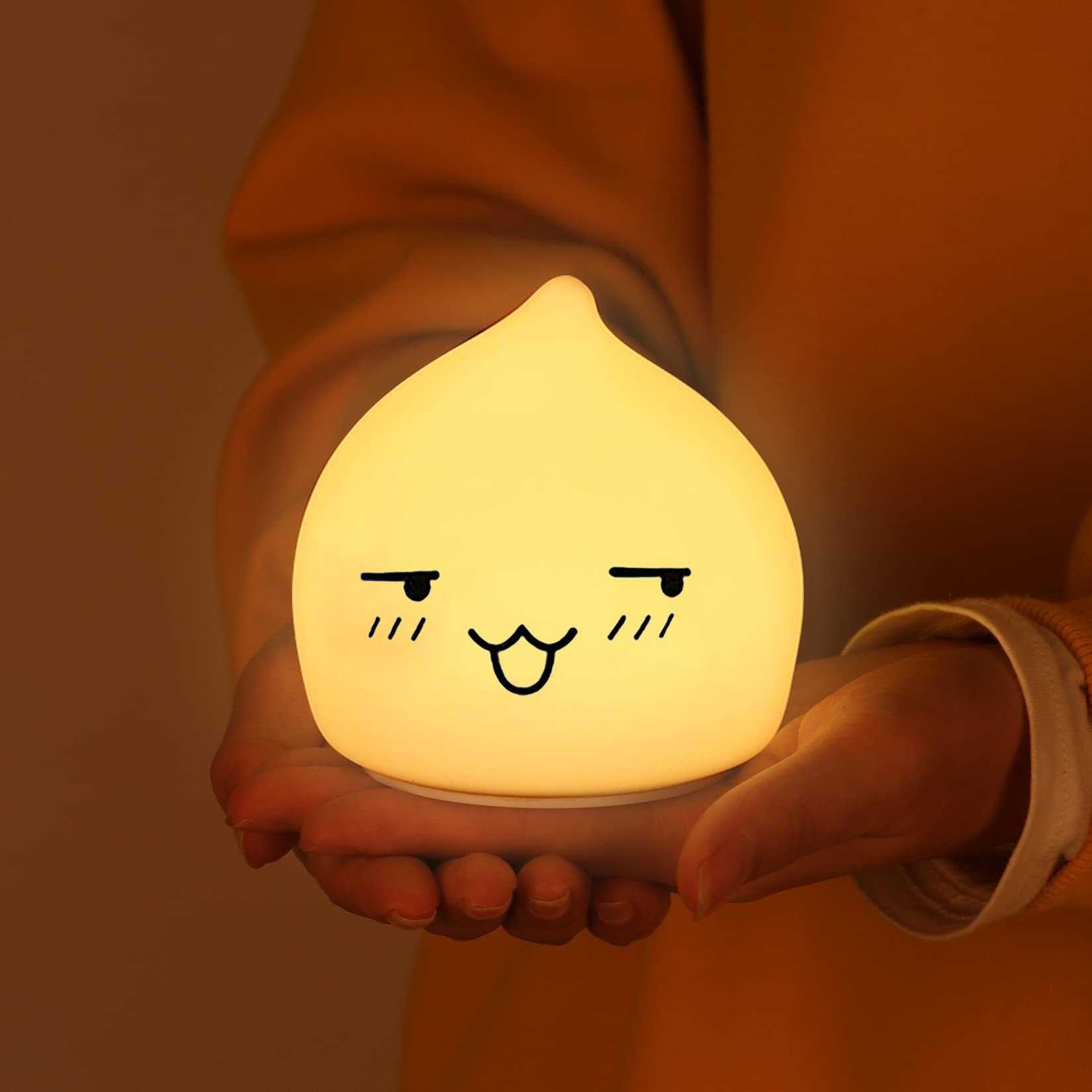 Night Light for Kids, Sweet Kawaii Lamp Dumpling Light, Cute Face Waterdrop Nightlight Great Gift Idea for Battery Powered Night Lights Silicone Portable Nursery for Baby Toddler Teen Bedrooms