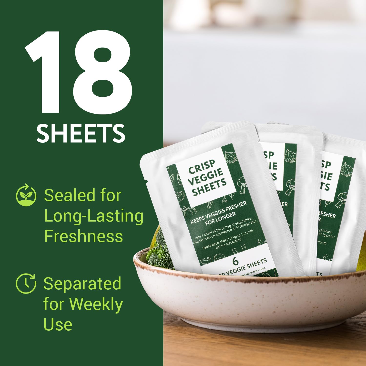 IMPRESA [18 Pack] Food Saver Sheets for Produce - Vegetable Savers for Refrigerator & Counter - Keep Vegetables Fresh Longer - Fresh Produce Saver & Herb Keeper Sheets - Natural Food Storage