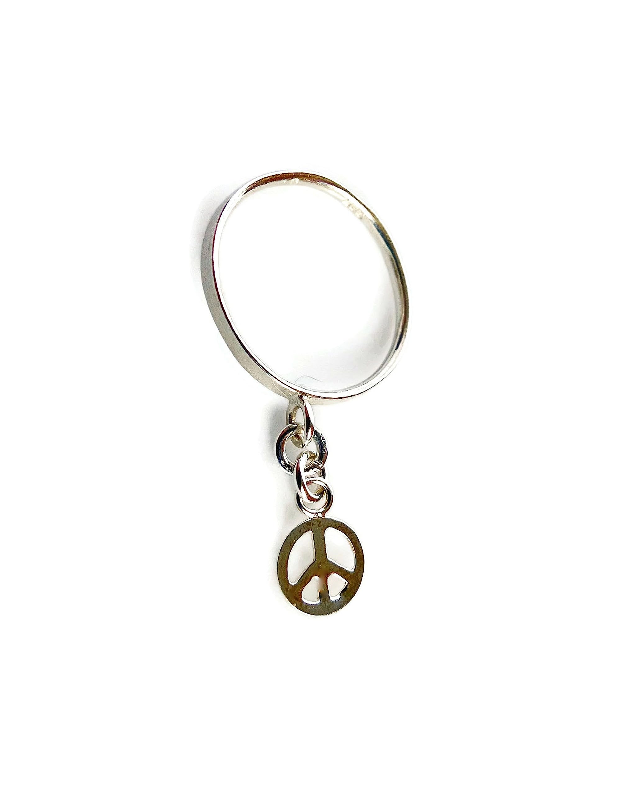 Peace Symbol Sign Charm Ring, Sterling Silver Ring, Dainty Stackable Ring, Smooth Textured Band Ring, Jewelry Inspirations