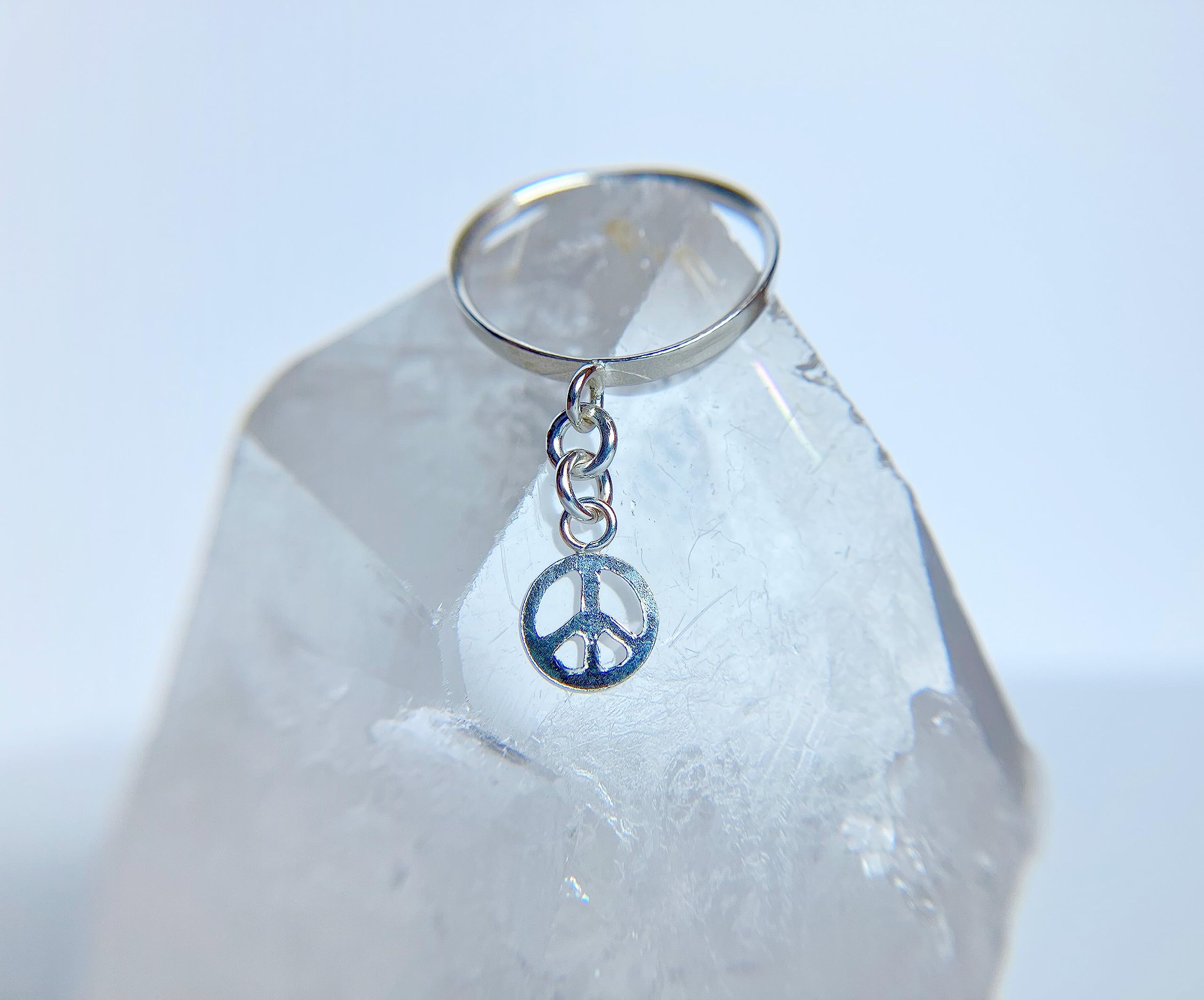 Peace Symbol Sign Charm Ring, Sterling Silver Ring, Dainty Stackable Ring, Smooth Textured Band Ring, Jewelry Inspirations