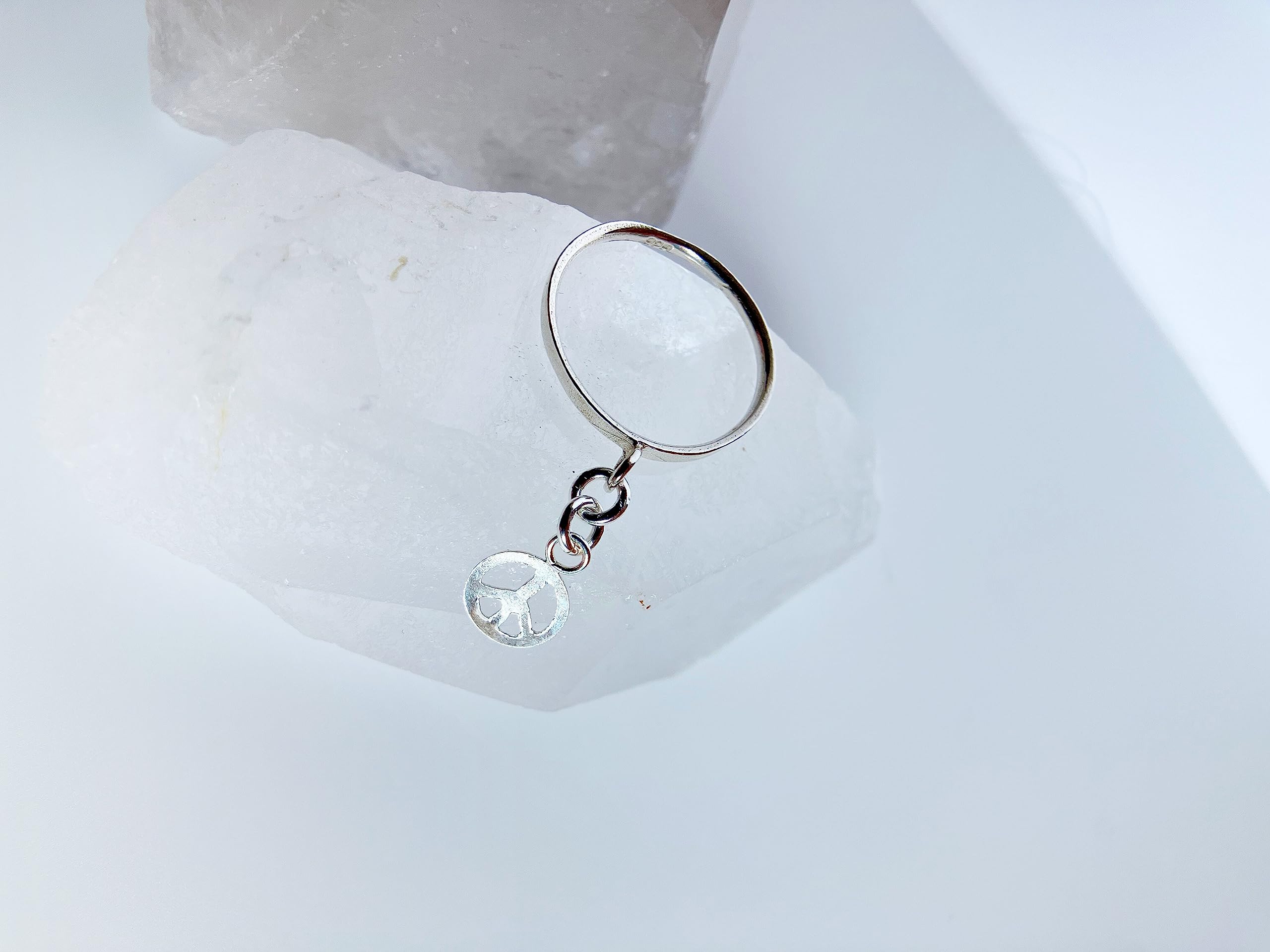 Peace Symbol Sign Charm Ring, Sterling Silver Ring, Dainty Stackable Ring, Smooth Textured Band Ring, Jewelry Inspirations