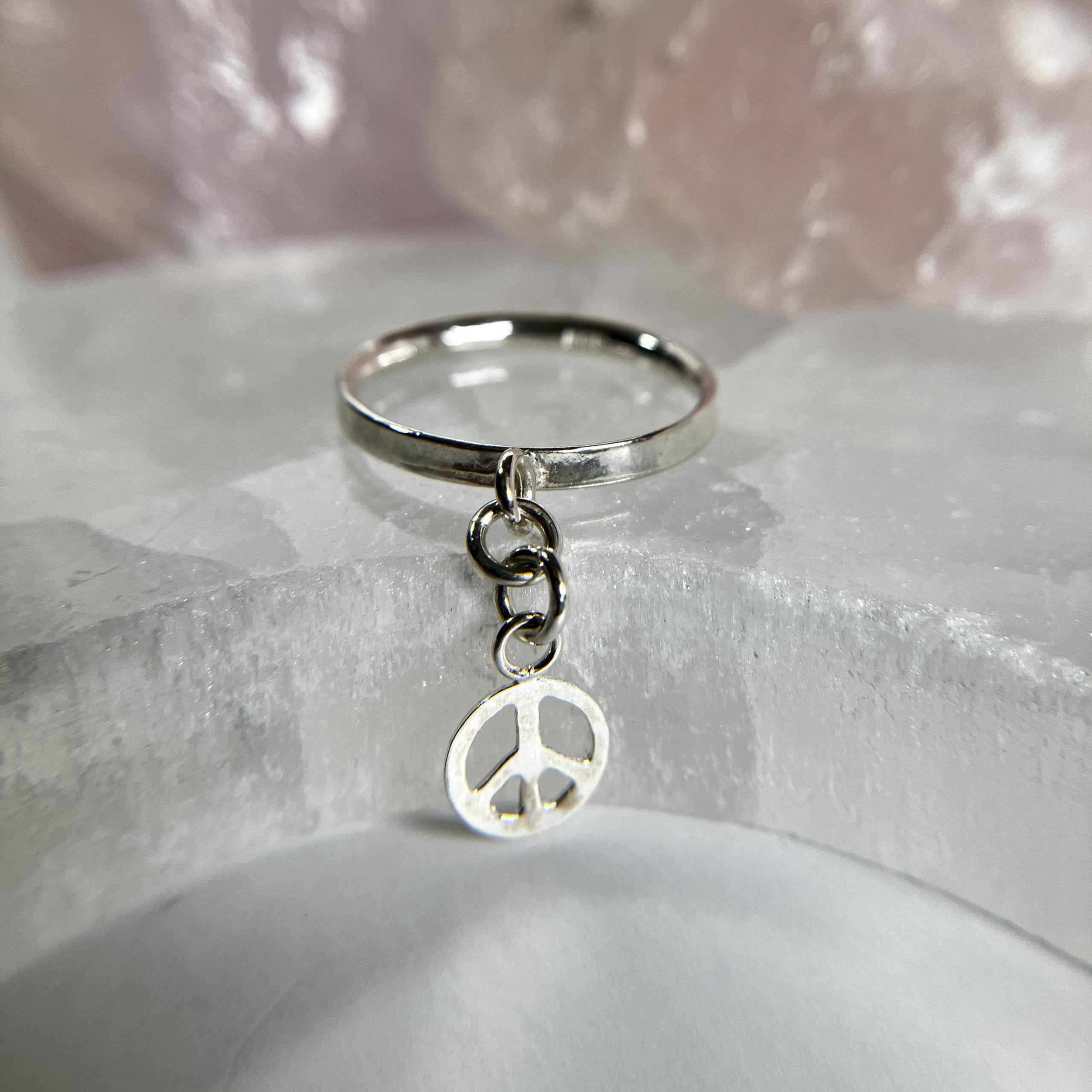 Peace Symbol Sign Charm Ring, Sterling Silver Ring, Dainty Stackable Ring, Smooth Textured Band Ring, Jewelry Inspirations