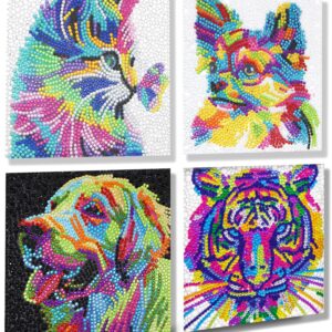 AyuqEjus Diamond Art Kits for Kids,4 Pack Diamond Art for Kids, Arts & Crafts for Kids Ages 8-12,Gem Art 5.9" X 5.9" (Cat Tiger Dog)